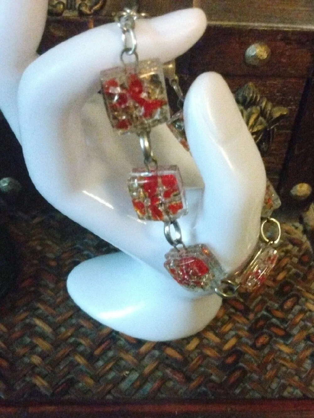 Red Cube Resin Link Bracelet - Women Jewelry size 6